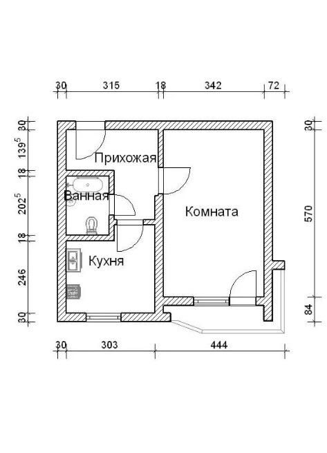 Чертеж квартиры однокомнатной квартиры