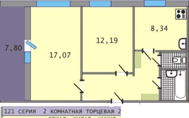 План квартиры 121 серии 3 х комнатной