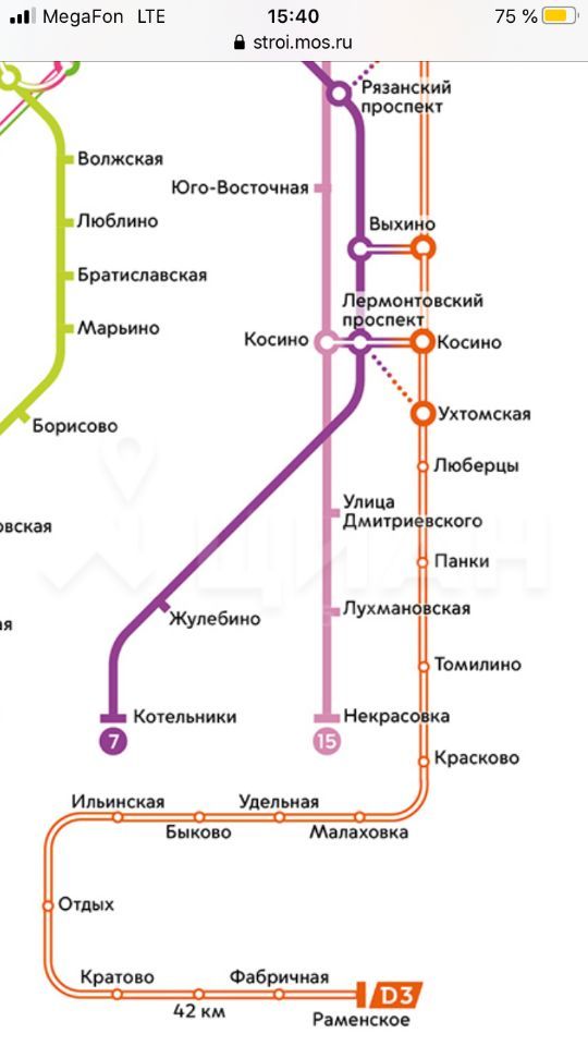 Карта электричек Выхино Раменский.